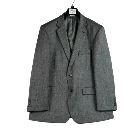 Saddlebred Mens 2 Button Herringbone Blazer 100% Lambswool Sport Coat Jacket 46R - Picture 1 of 8